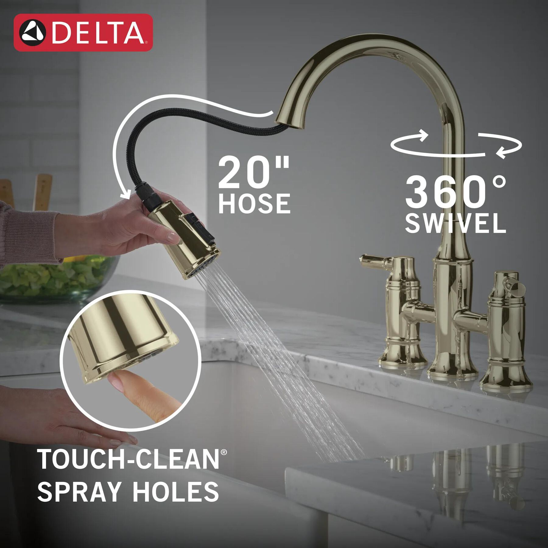 Two Handle Pull-Down Bridge Kitchen Faucet (Recertified)