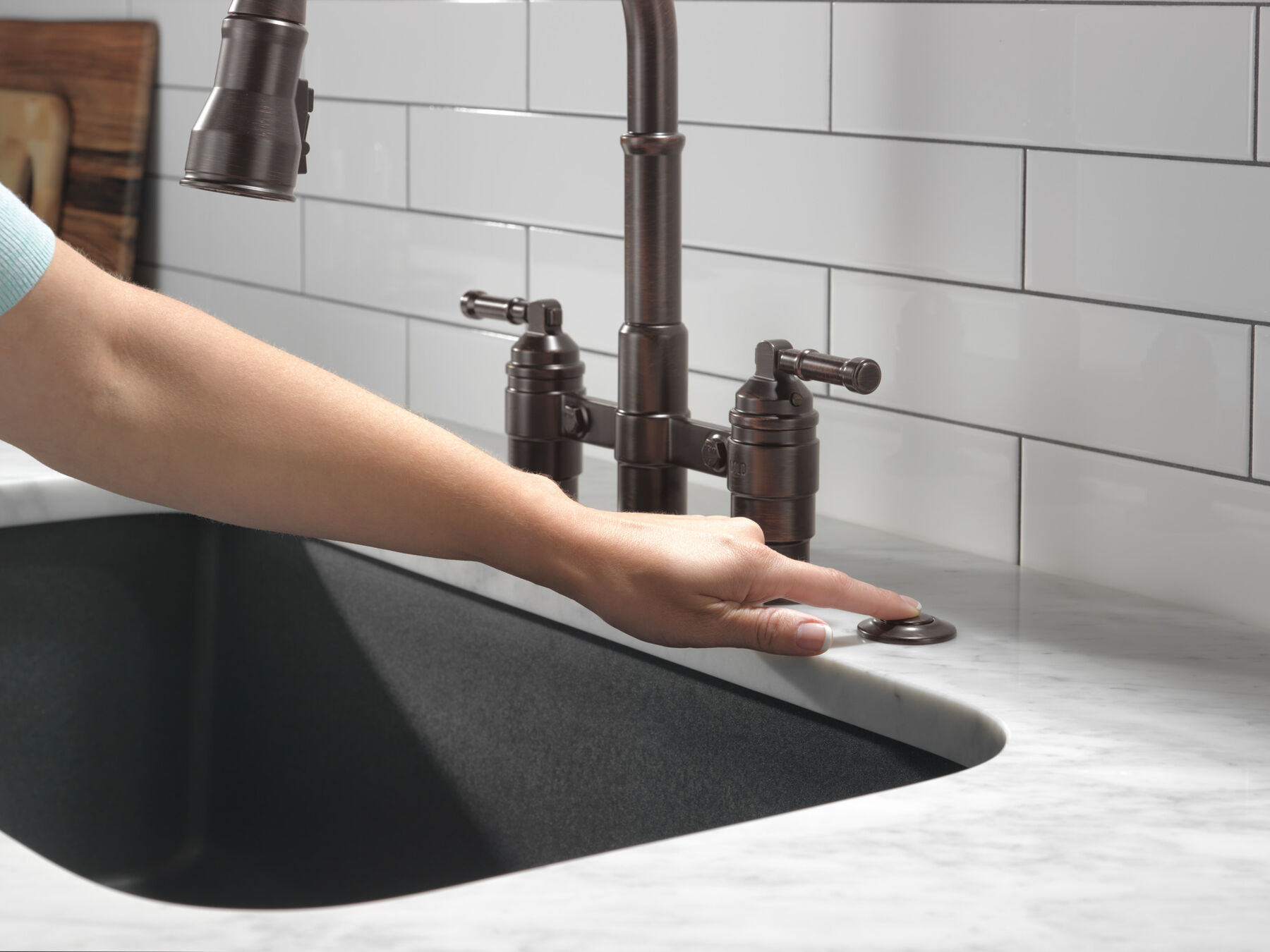 Two Handle Pull-Down Bridge Kitchen Faucet