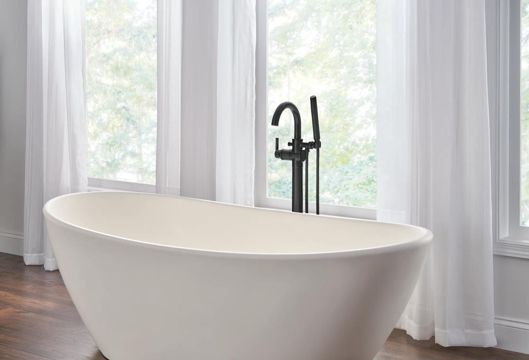 Single Handle Floor Mount Tub Filler Trim with Hand Shower (Recertified)