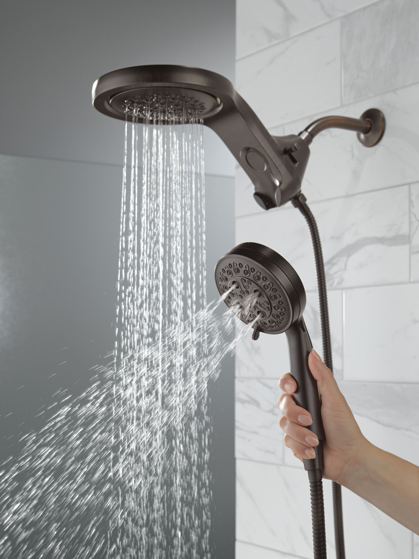 HydroRain&reg; H2Okinetic&reg; 5-Setting Two-in-One Shower Head (Recertified)