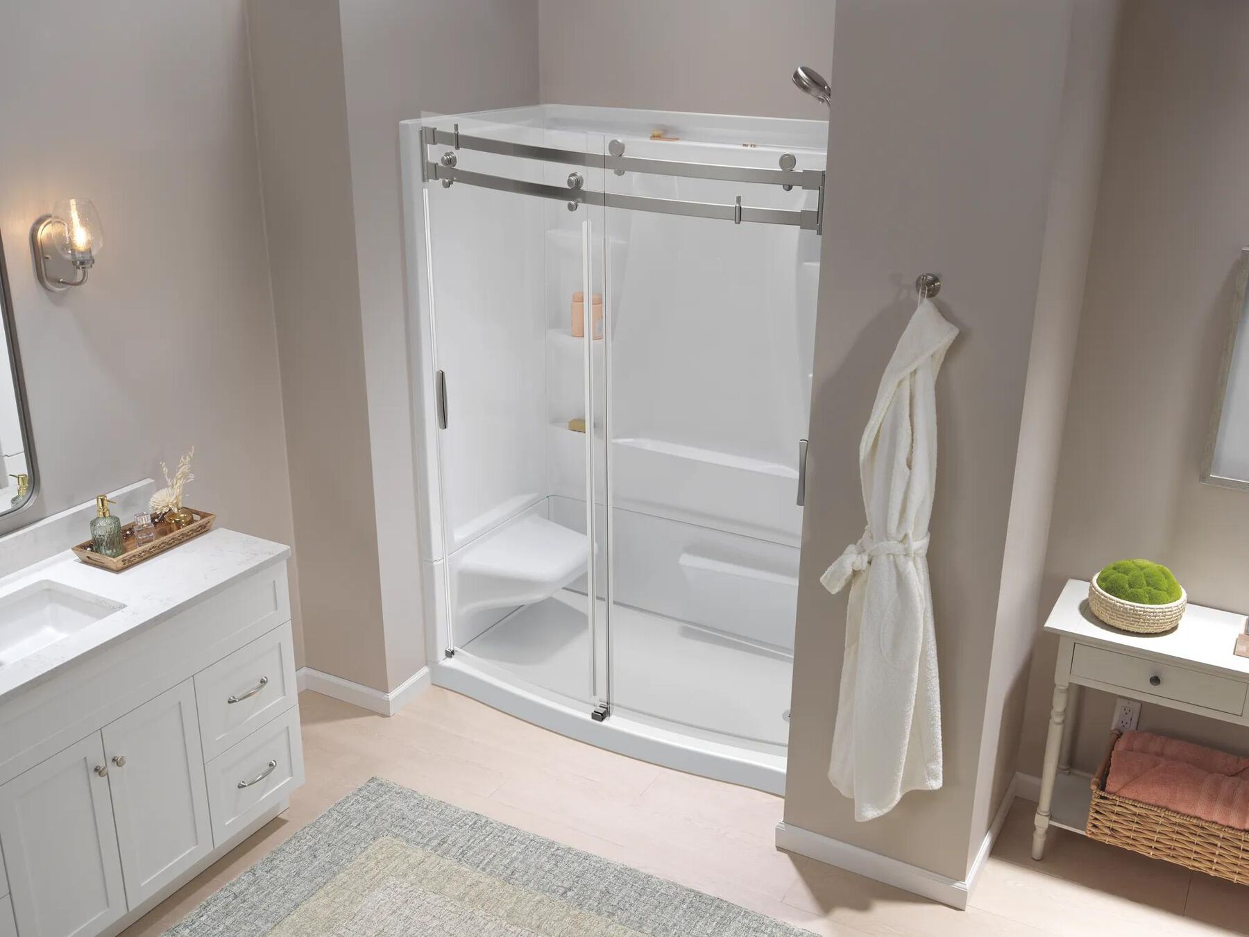 60x32 Alcove Shower Bundle with Door - Left Seat Right Drain Curve