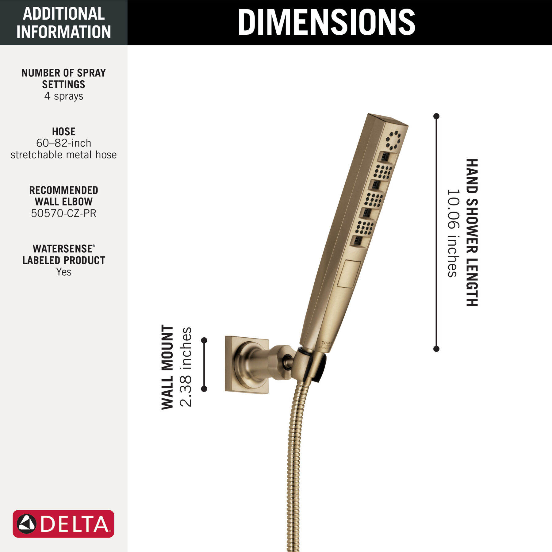 H<sub>2</sub>Okinetic&reg; 4-Setting Wall Mount Hand Shower (Recertified)
