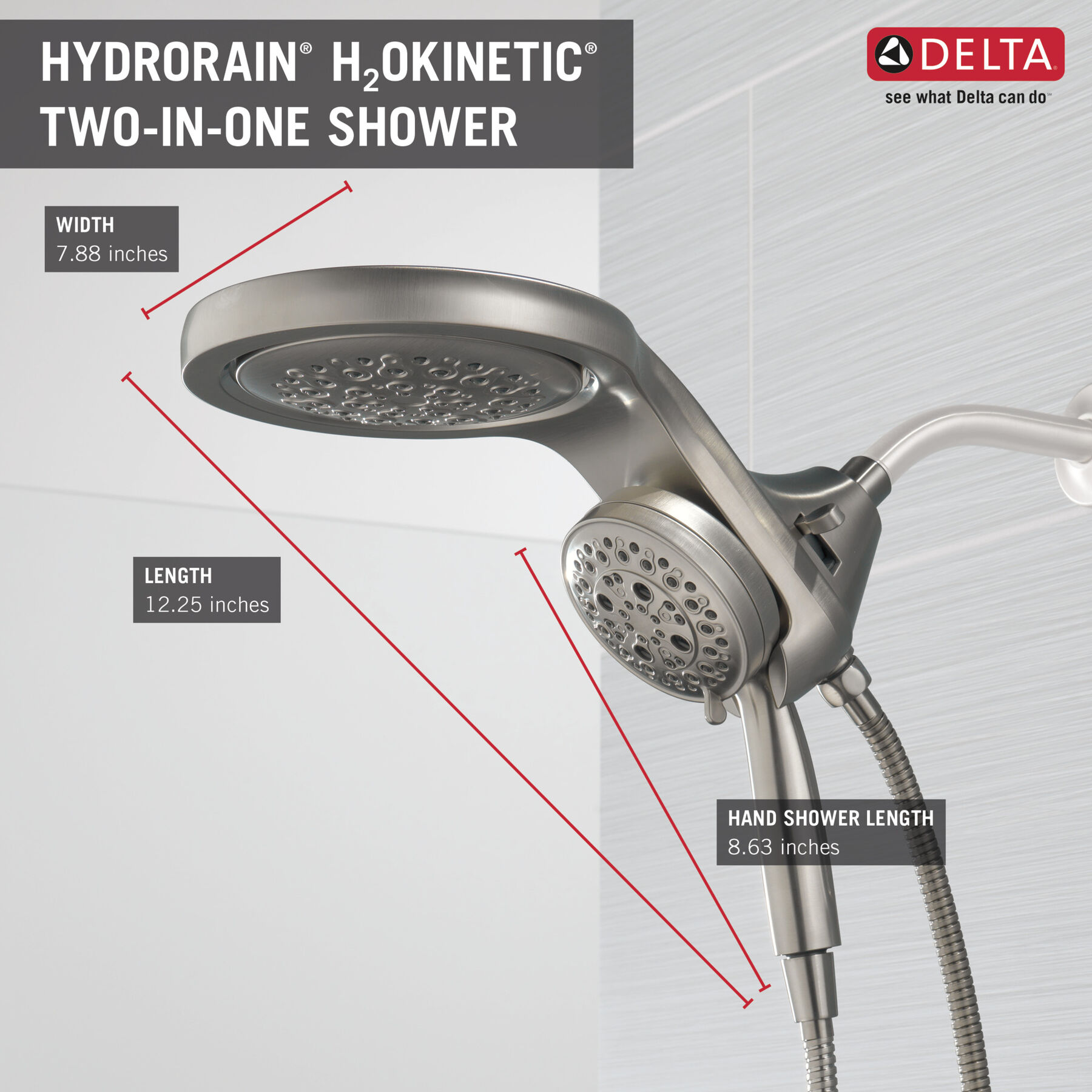 HydroRain&reg; H2Okinetic&reg; 5-Setting Two-in-One Shower Head (Recertified)