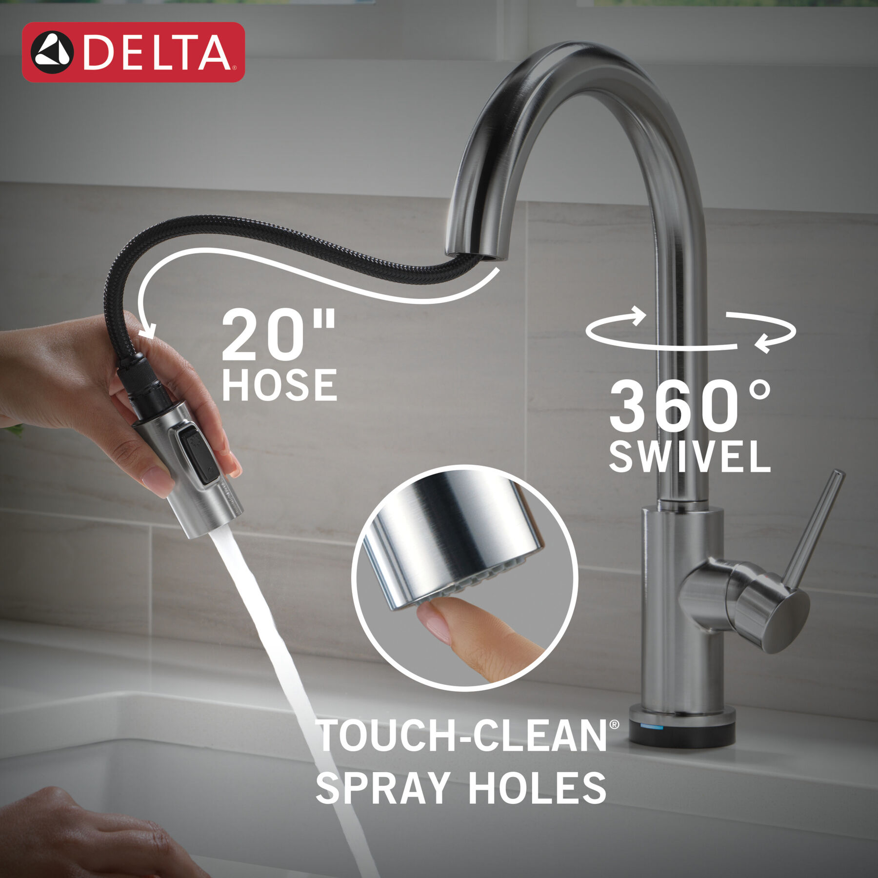 Touch2O with Touchless Technology Single Handle Pull-Down Kitchen Faucet with Soap Dispenser