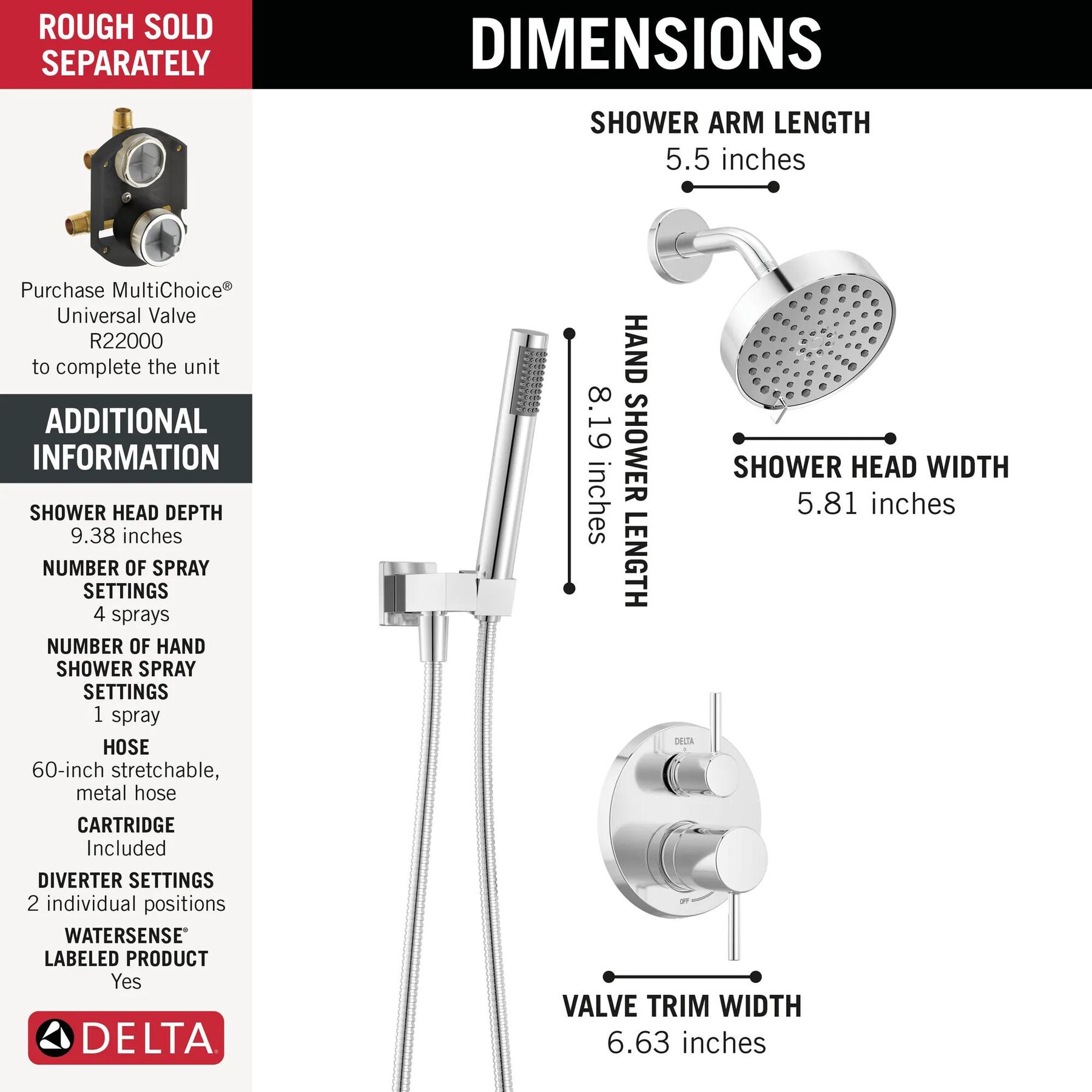 14S Shower Trim w Fixed Head & Hand Shower