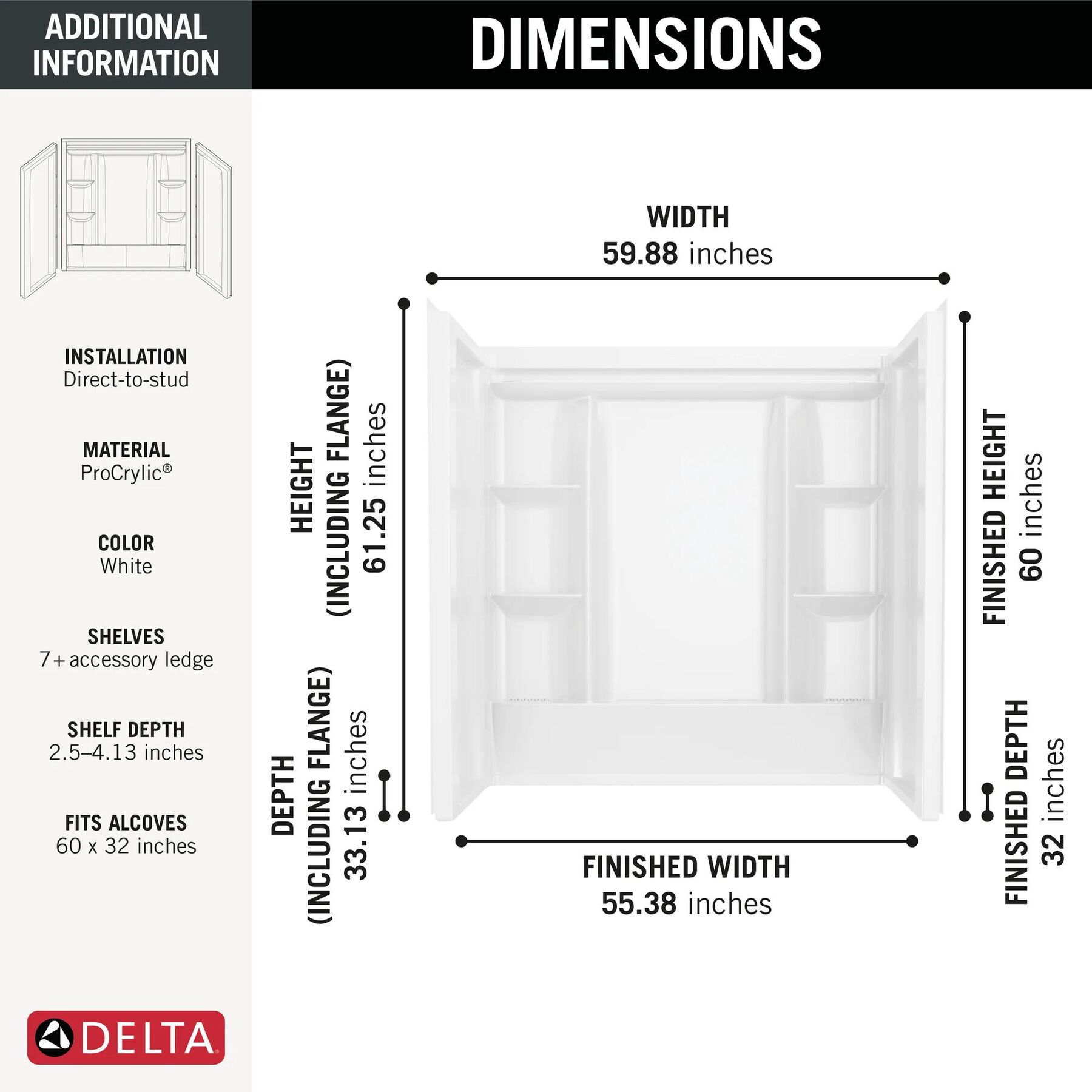 60x32 Alcove Bathtub Bundle with Trim, Drain and Overflow - Left Drain