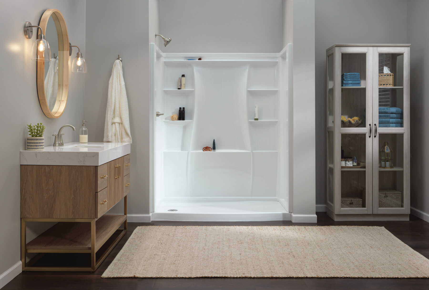 60 x 32" Curved Alcove Shower Base with Left Drain