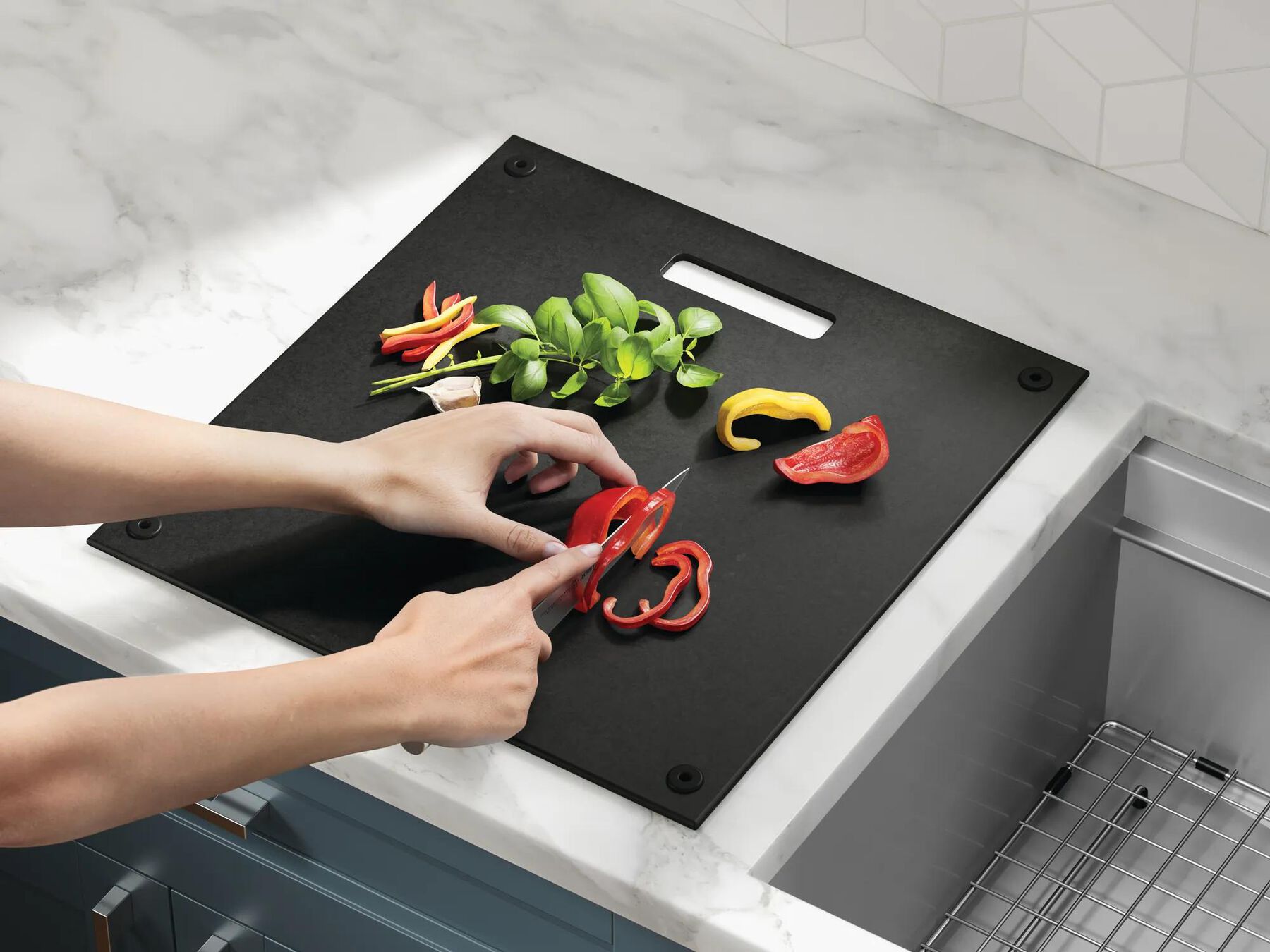 45&rdquo; Workstation Undermount Single Bowl 16 Gauge Stainless Steel Kitchen Sink with 2-Tier&nbsp;WorkFlow&trade; Ledge and Accessories
