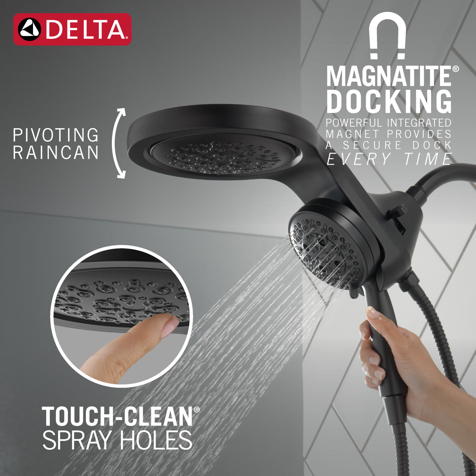 HydroRain&reg; H<sub>2</sub>Okinetic&reg; 5-Setting Two-in-One Shower Head (Recertified)