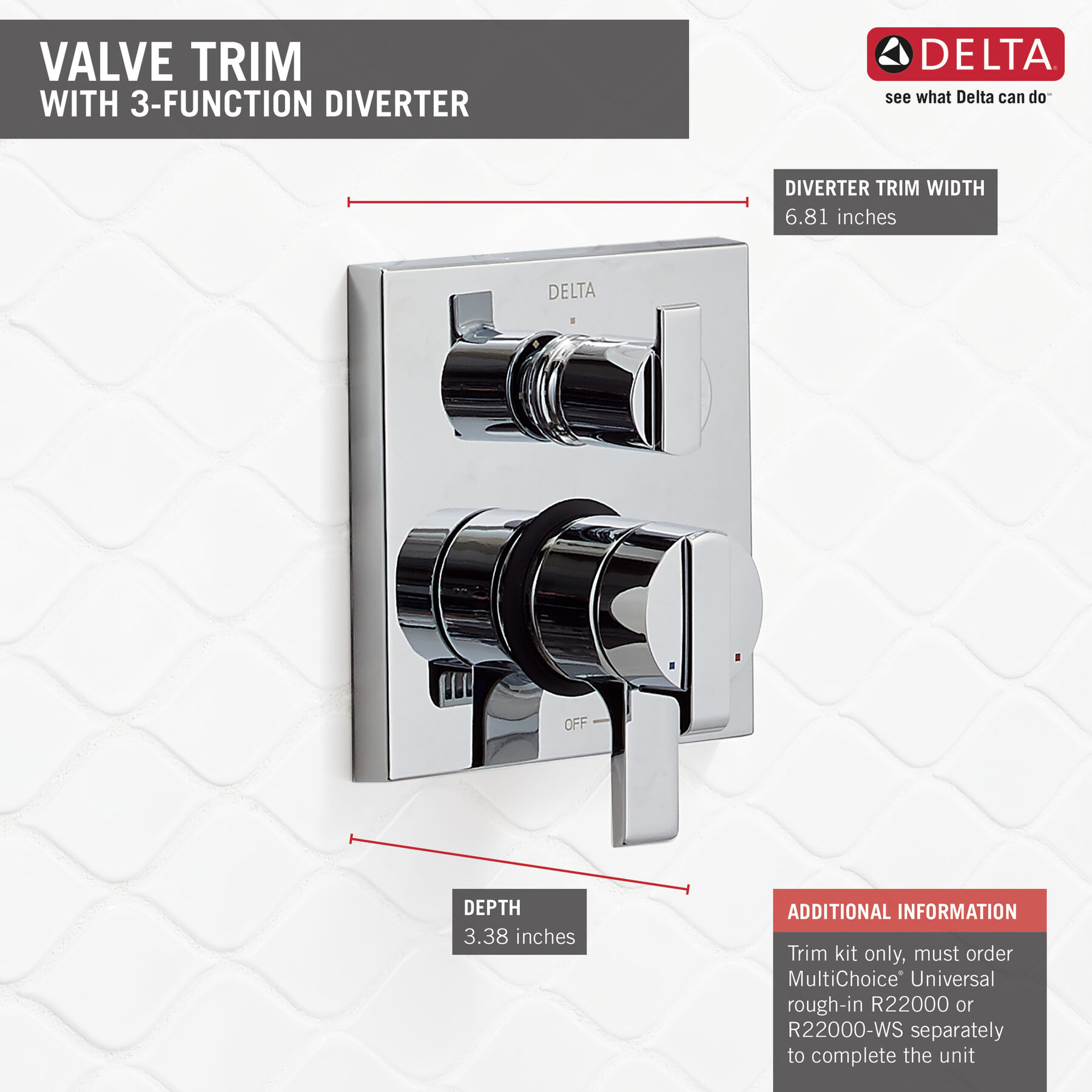 Angular Modern Monitor&reg; 17 Series Valve Trim with 3-Setting Integrated Diverter