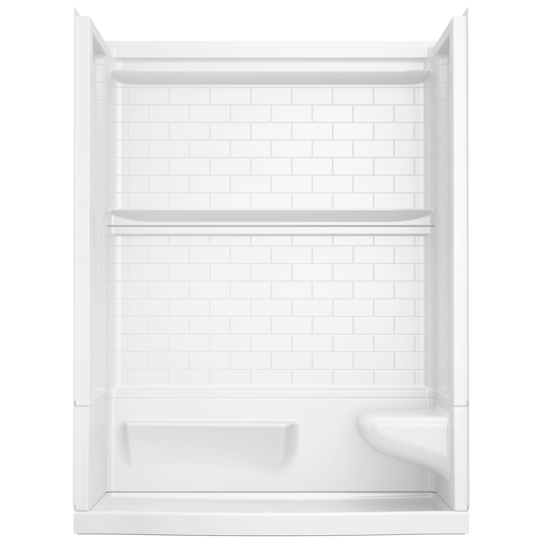 60x32 Alcove Shower Base with Tile Wall Bundle  - Right Seat Center Drain Curve
