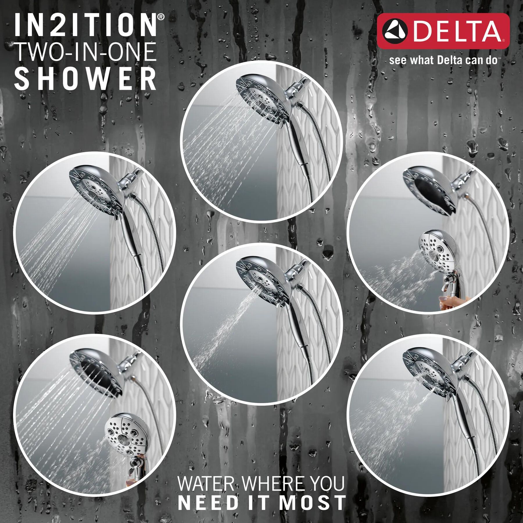 H<sub>2</sub>Okinetic&reg; In2ition&reg; 5-Setting Two-in-One Shower
