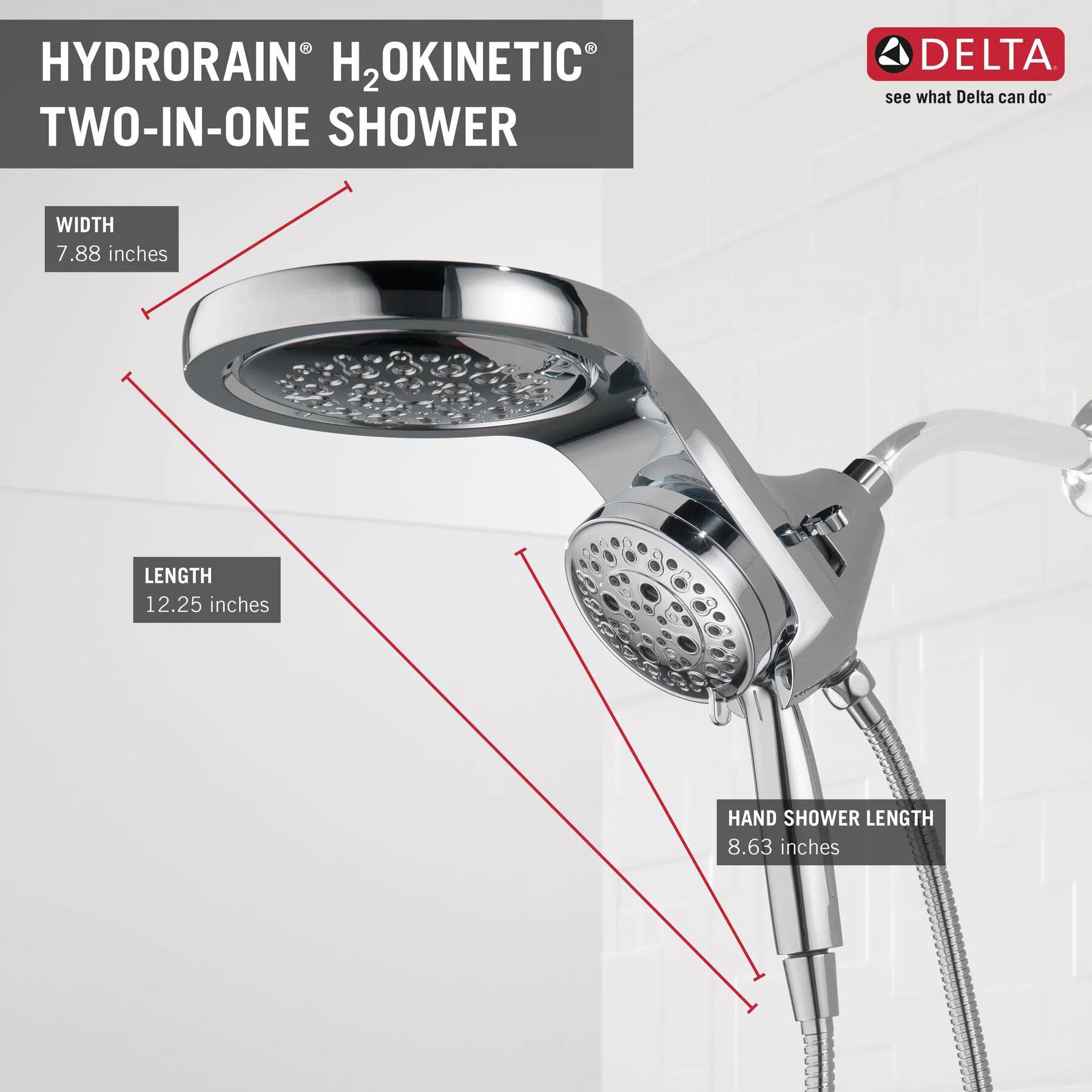 HydroRain&reg; H<sub>2</sub>Okinetic&reg; 5-Setting Two-in-One Shower Head