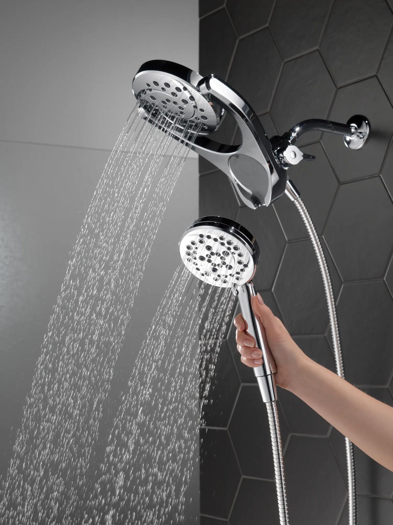 HydroRain&reg; 4-Setting Two-in-One Shower Head (Recertified)