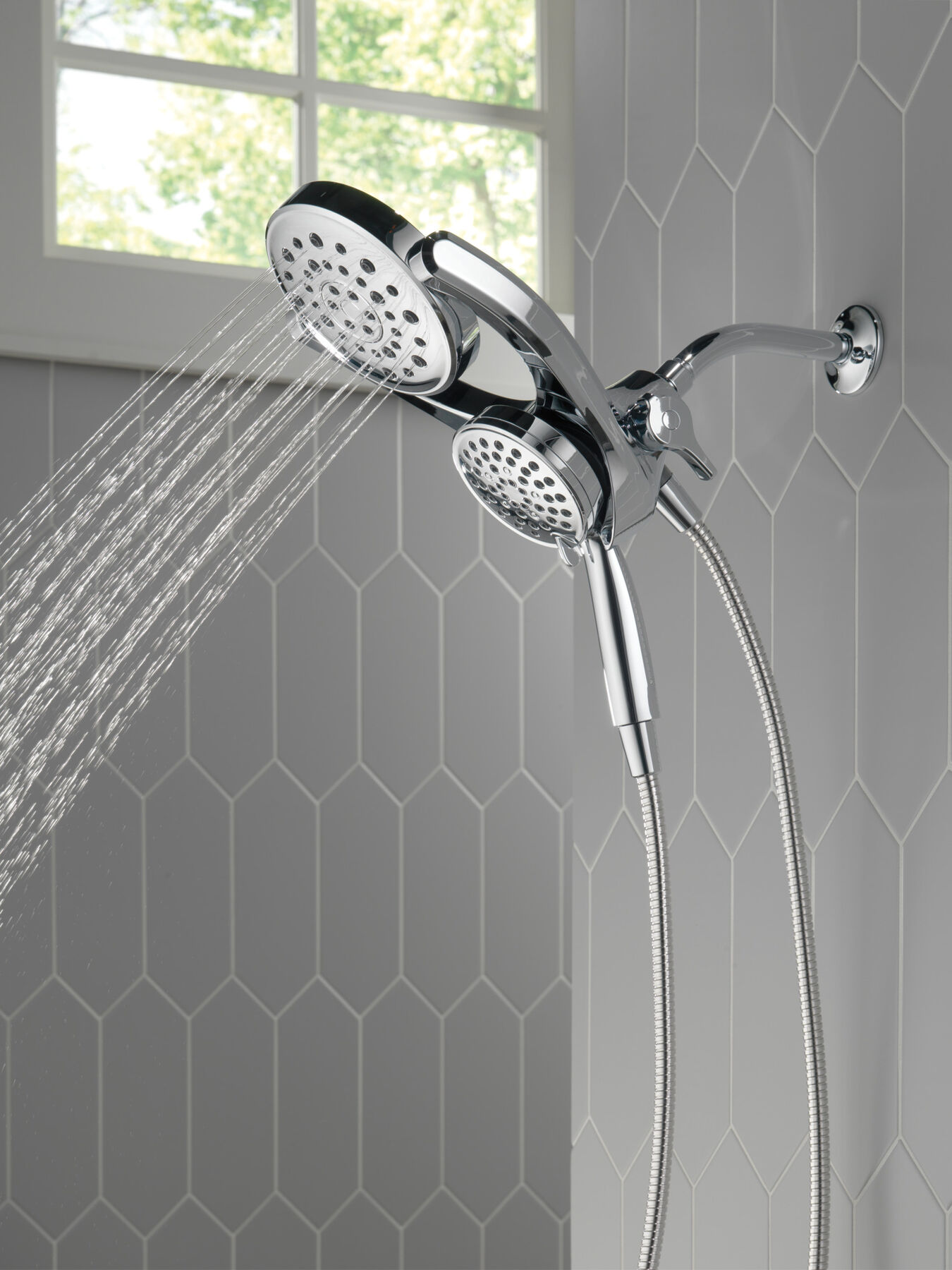 HydroRain&reg; 4-Setting Two-in-One Shower Head (Recertified)