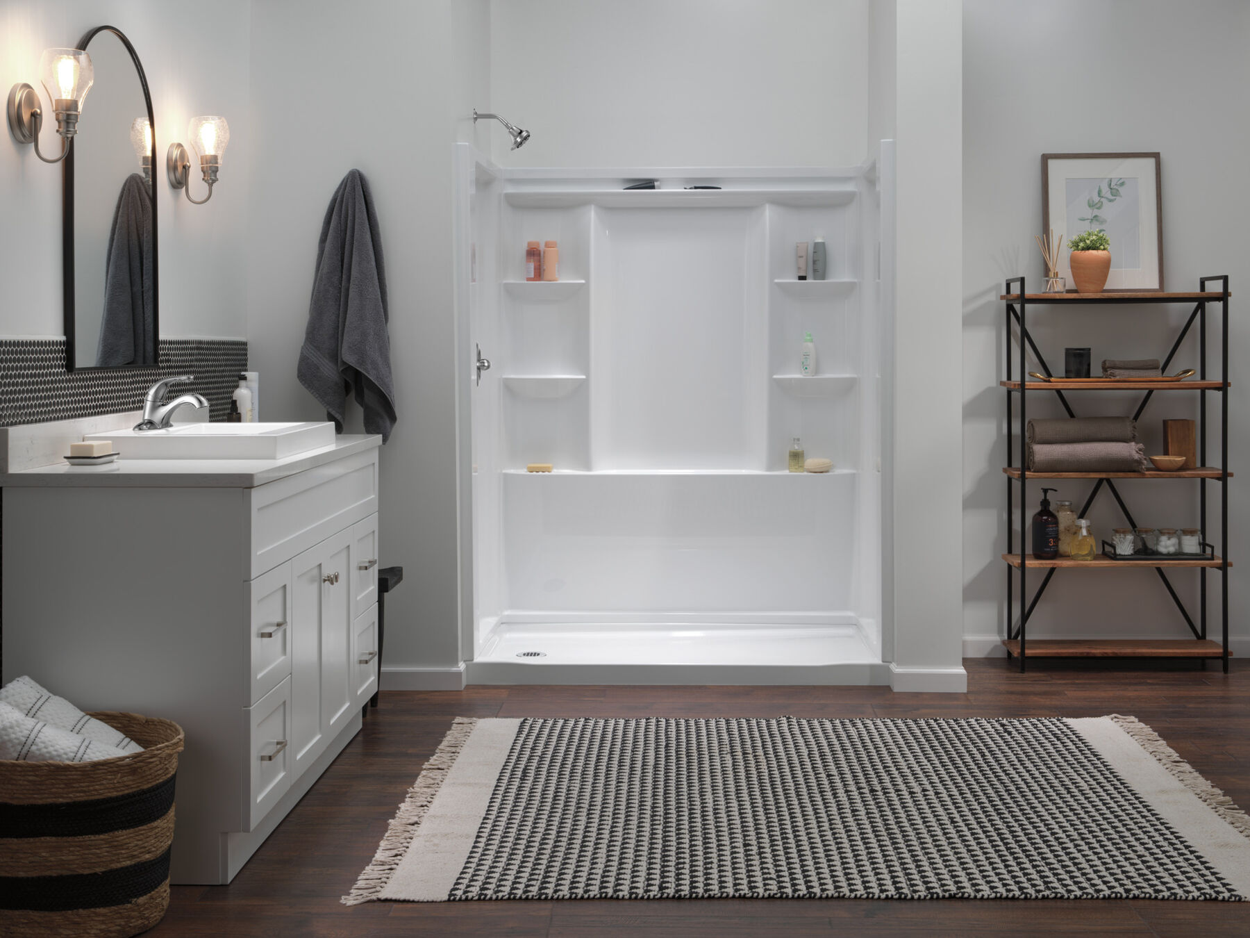 60x32 Alcove Shower Bundle with Trim and Drain - Left Drain