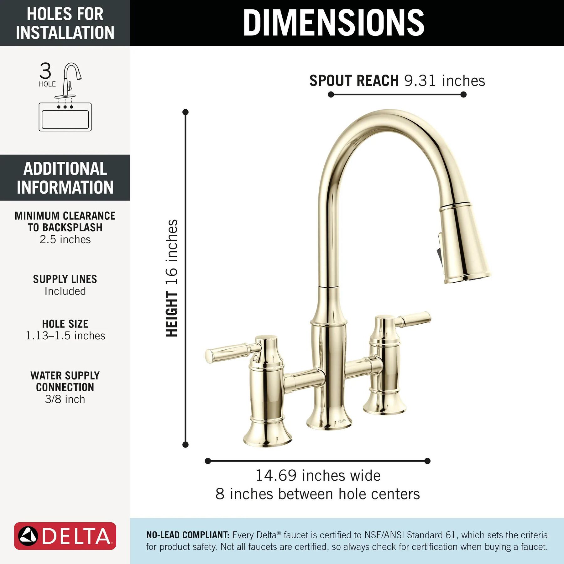 Two Handle Pull-Down Bridge Kitchen Faucet (Recertified)