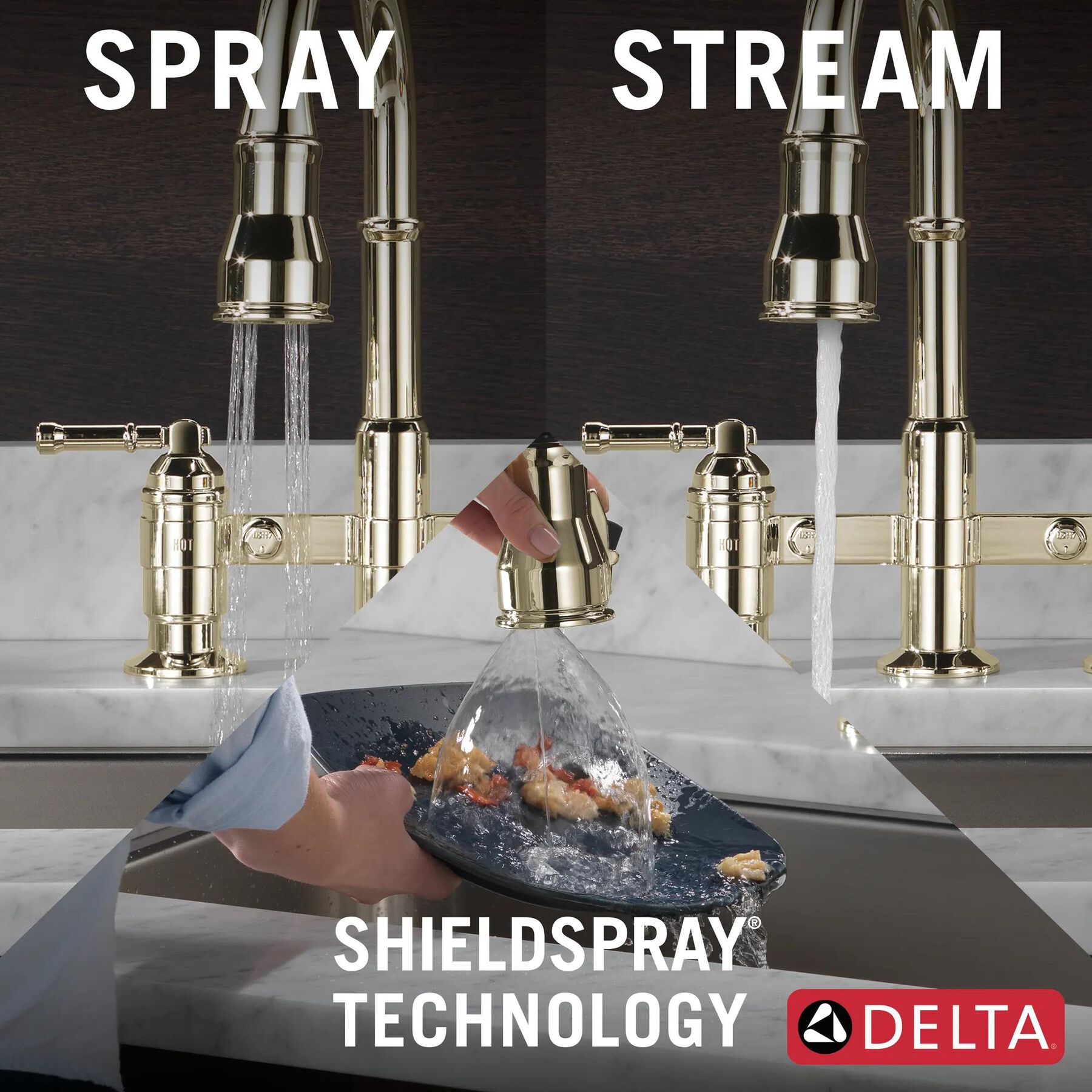 Two Handle Pull-Down Bridge Kitchen Faucet