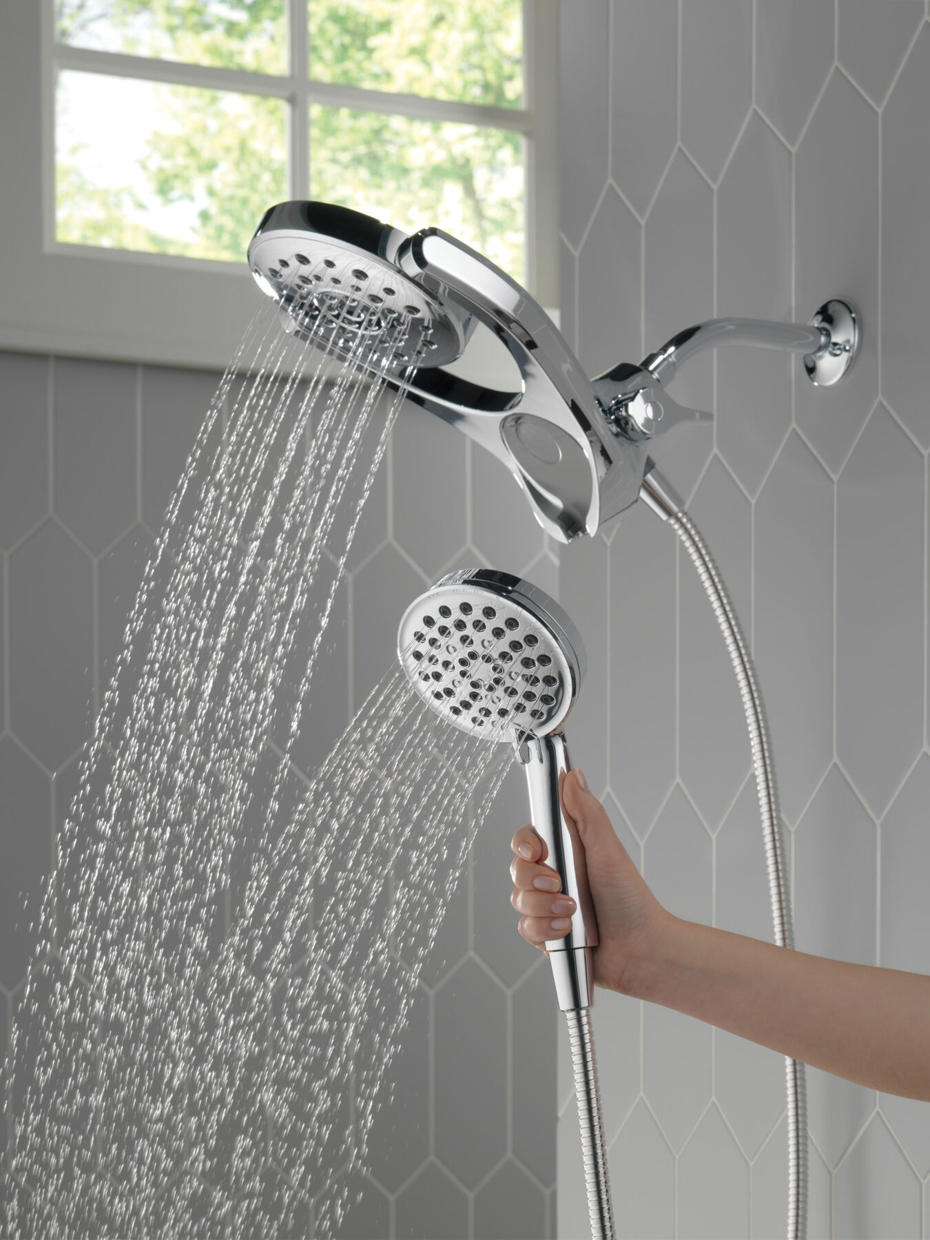 HydroRain&reg; 4-Setting Two-in-One Shower Head (Recertified)